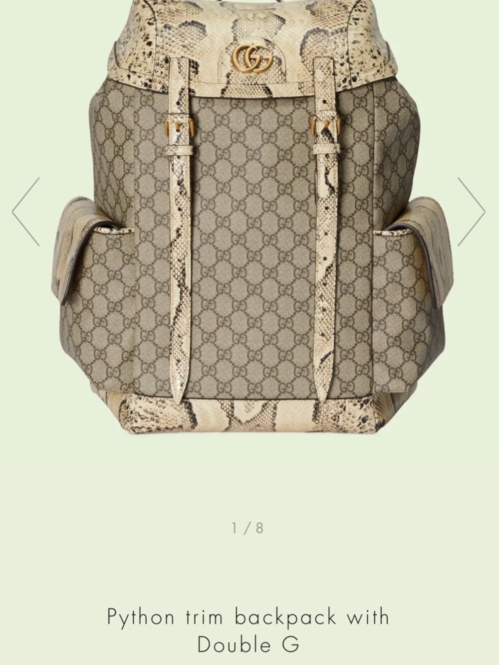 Gucci Beige/Brown GG Supreme Backpack with Python Trim - Picture 2 of 6